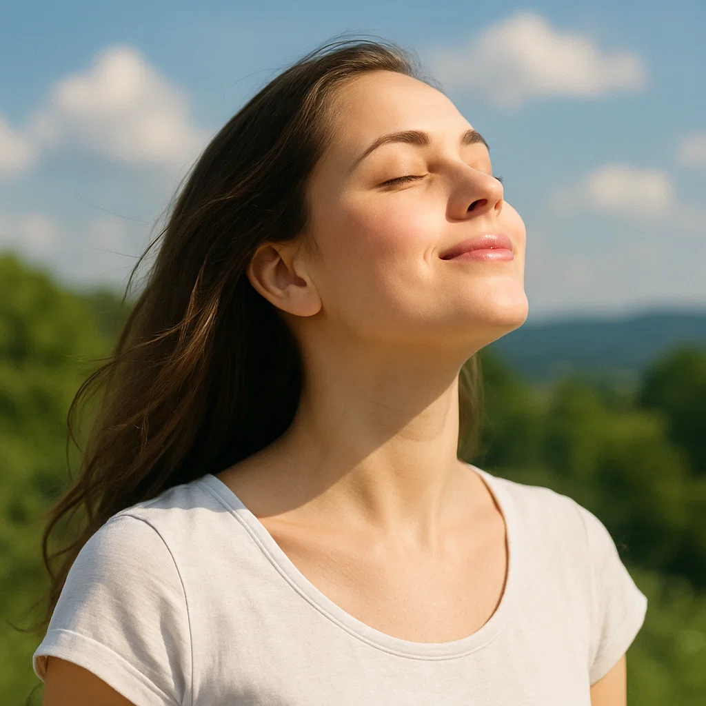 Woman enjoying fresh air and comfortable breathing outdoors