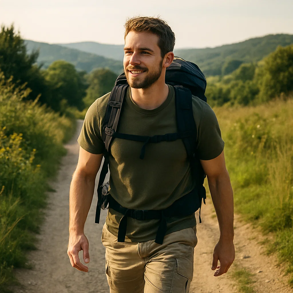 Man hiking outdoors and enjoying an active lifestyle