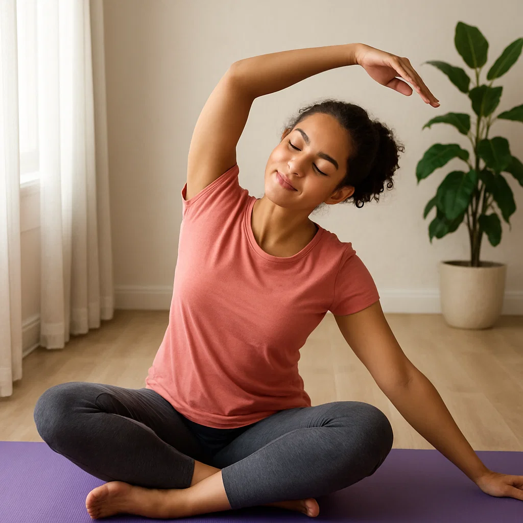Woman stretching and enjoying an active wellness routine
